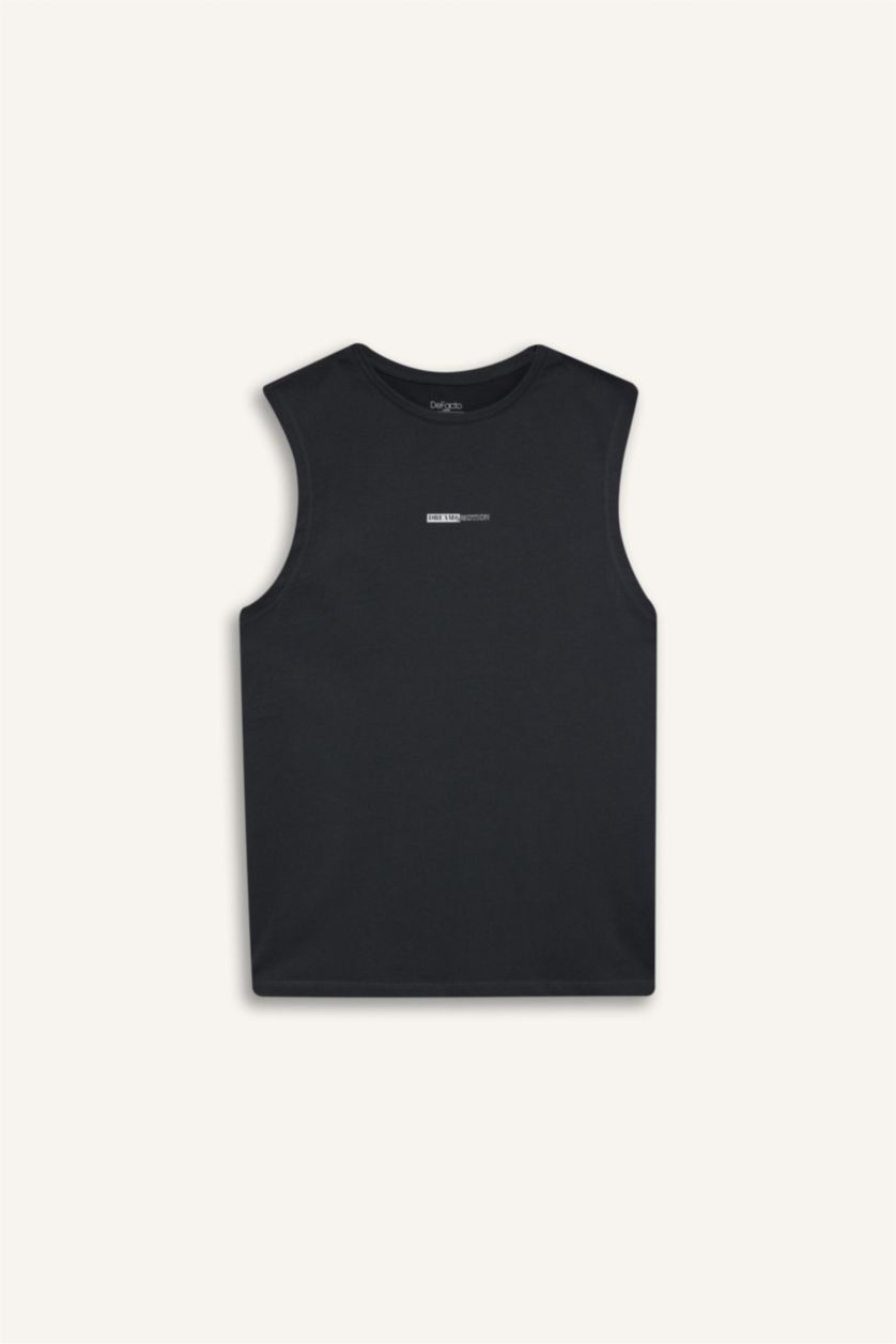 Erkek Antrasit %100 Pamuk Regular Fit Baskılı Bisiklet Yaka Atlet