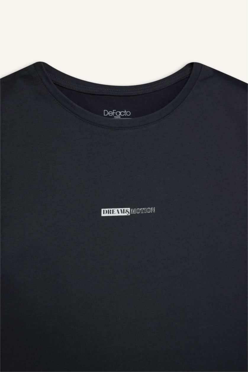 Erkek Antrasit %100 Pamuk Regular Fit Baskılı Bisiklet Yaka Atlet