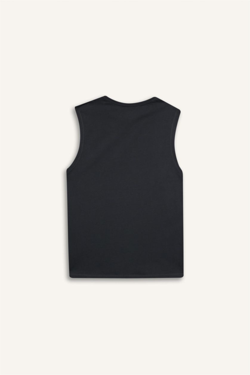 Erkek Antrasit %100 Pamuk Regular Fit Baskılı Bisiklet Yaka Atlet