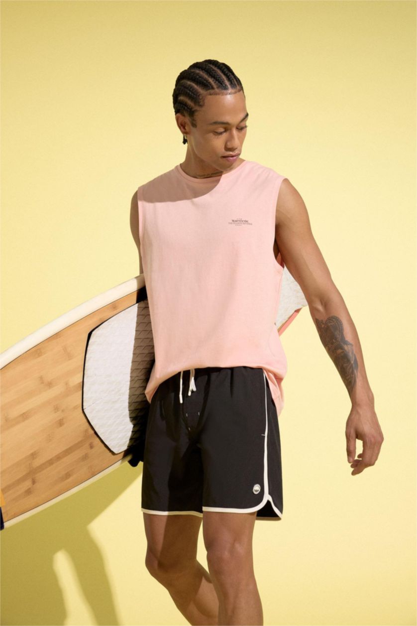 Men Light Rose Cotton Regular Fit Printed Crew Neck Tank Top