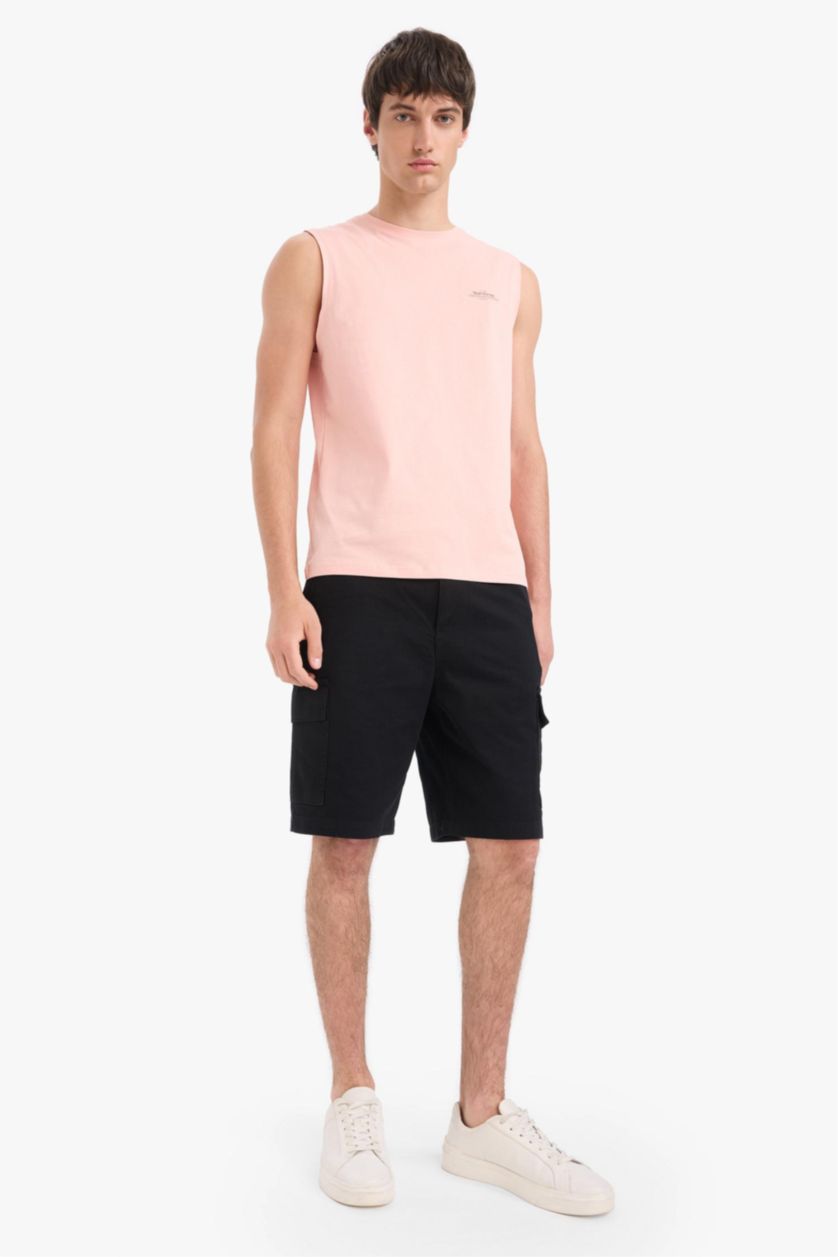 Men Light Rose Cotton Regular Fit Printed Crew Neck Tank Top