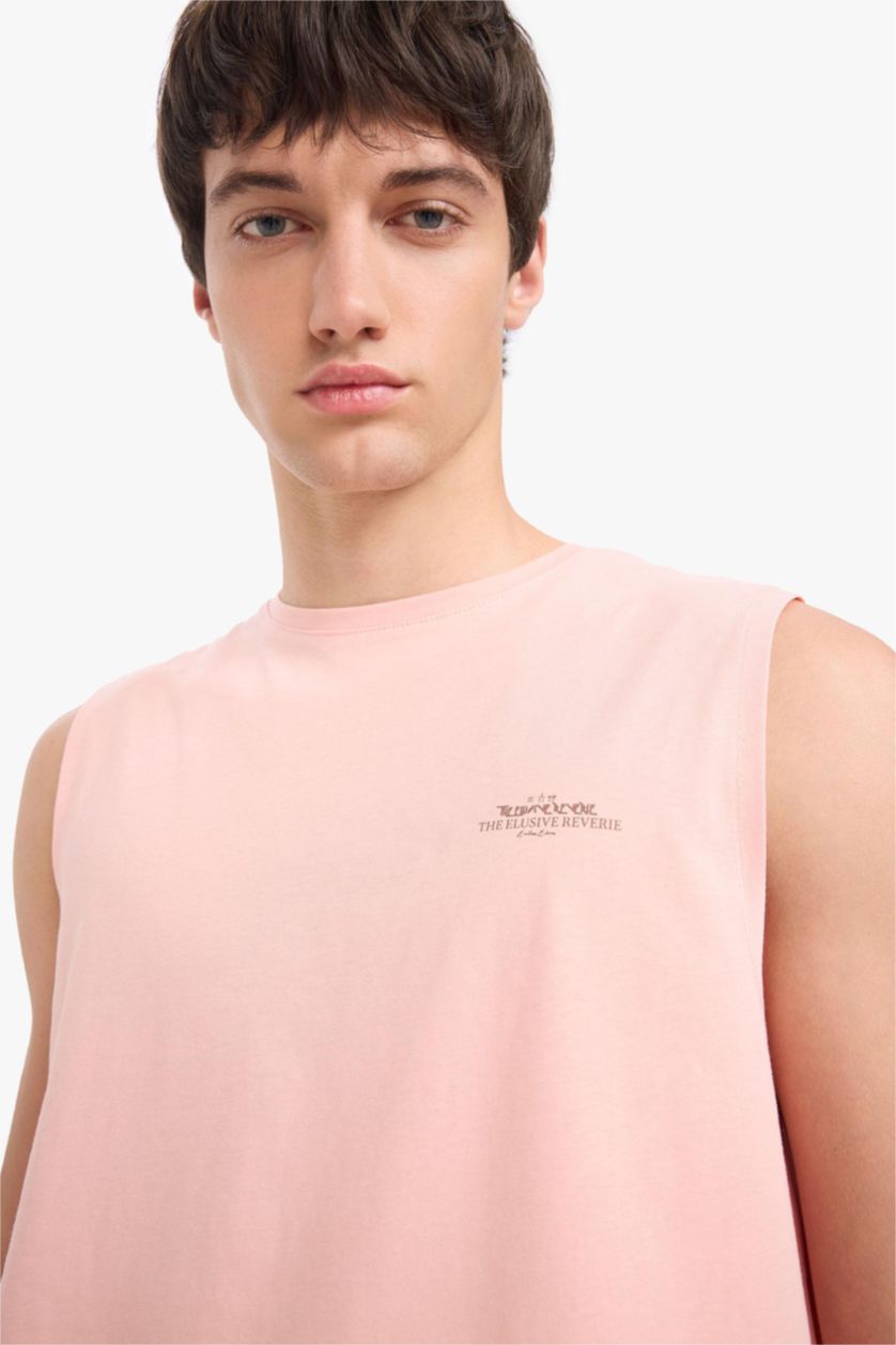 Men Light Rose Cotton Regular Fit Printed Crew Neck Tank Top