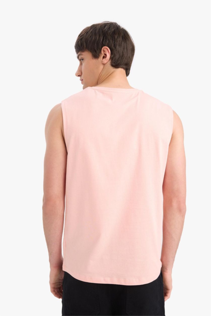Men Light Rose Cotton Regular Fit Printed Crew Neck Tank Top