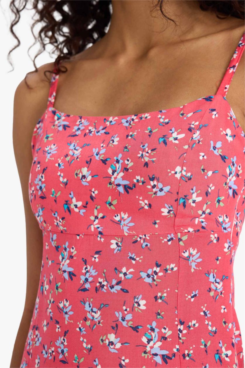 WOMAN Ecru Straight Fit Round Collar Floral Sleeveless Midi Dress