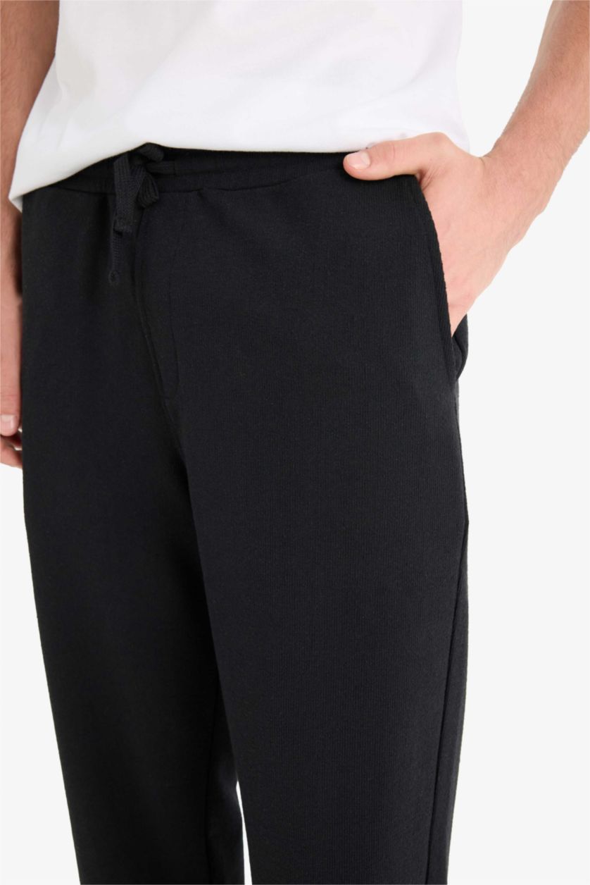 Erkek Siyah Beli Bağcıklı Wide Leg Geniş Paça Eşofman Altı