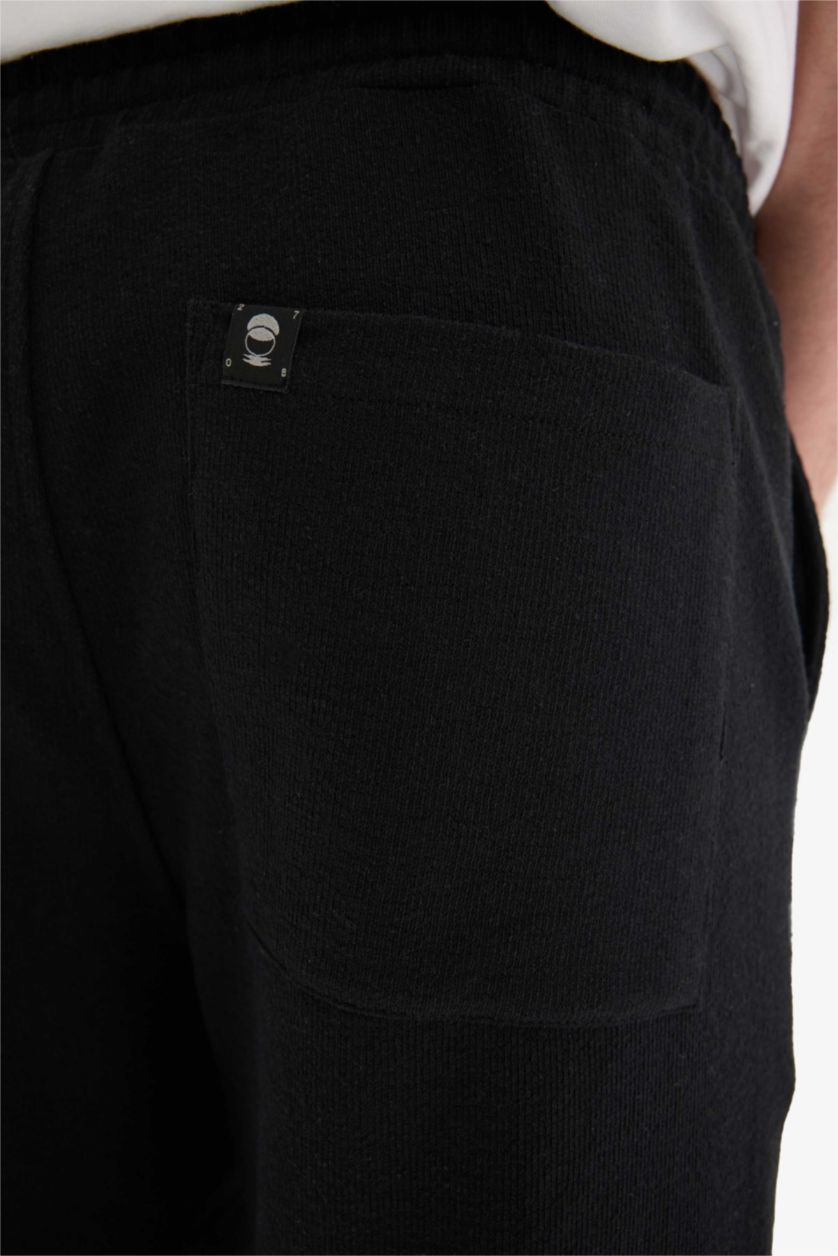 Erkek Siyah Beli Bağcıklı Wide Leg Geniş Paça Eşofman Altı