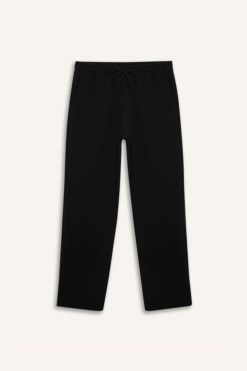 Erkek Siyah Beli Bağcıklı Wide Leg Geniş Paça Eşofman Altı