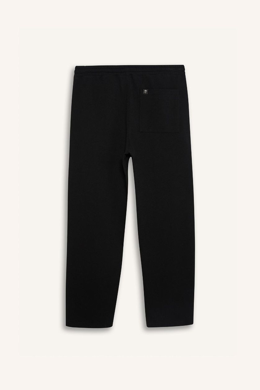 Erkek Siyah Beli Bağcıklı Wide Leg Geniş Paça Eşofman Altı