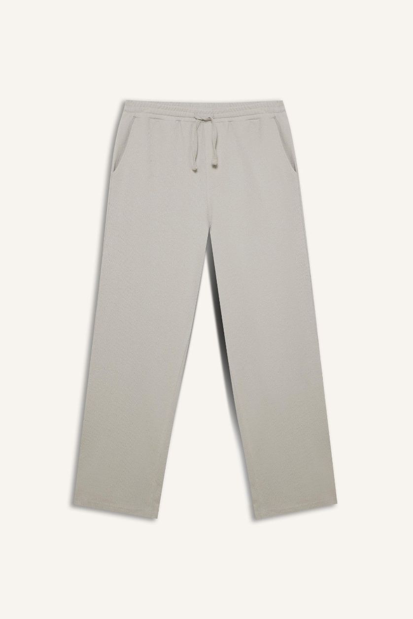 Erkek Açık Gri Beli Bağcıklı Wide Leg Geniş Paça Eşofman Altı