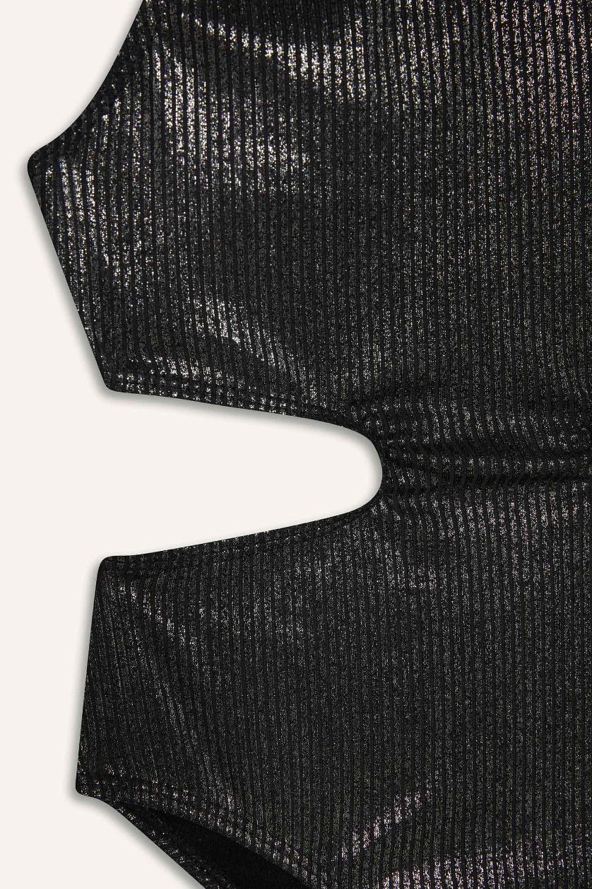 Kız Çocuk - Genç Kız Siyah Parlak Kumaş Mayo Kız Çocuk