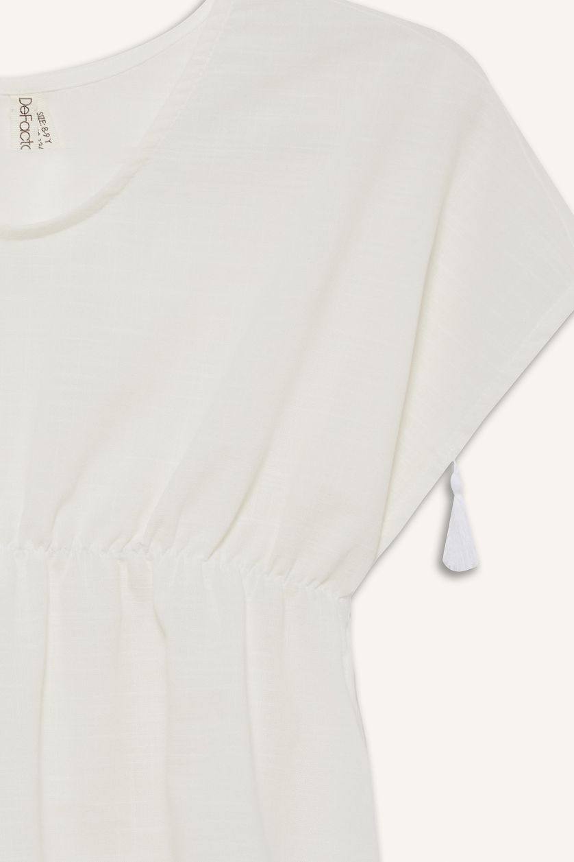 Kız Çocuk - Genç Kız Kırık Beyaz Plaj Kıyafeti Kız Çocuk