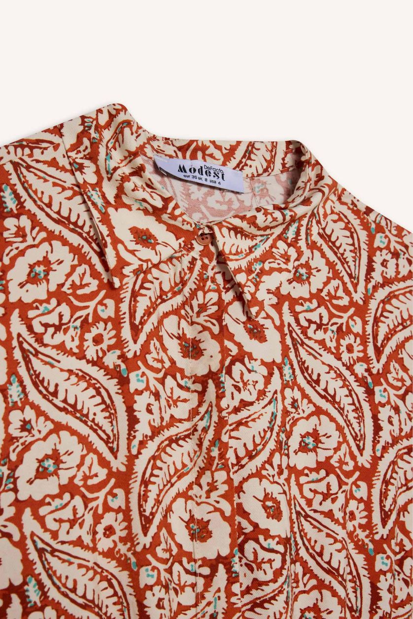 نساء برتقالي فستان طويل بياخة قميص ردن طويل