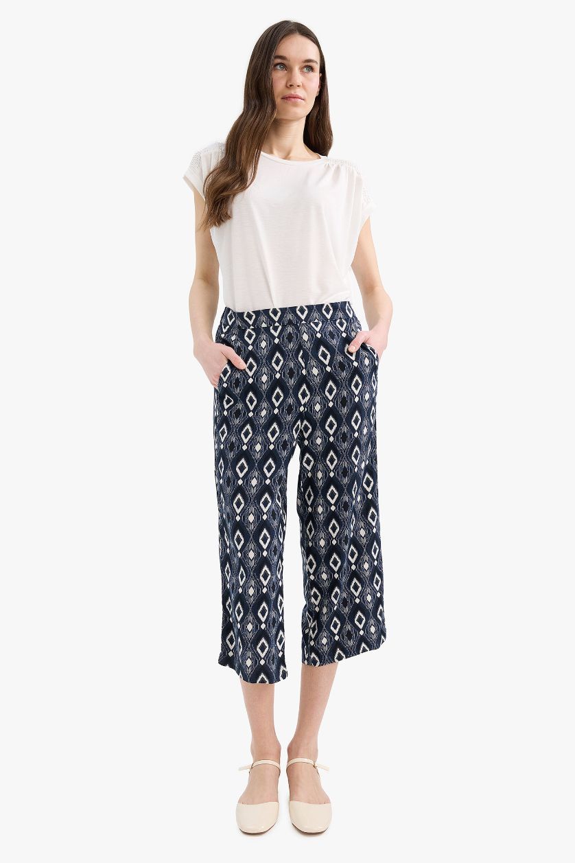 WOMAN NAVY Regular Hem Capri