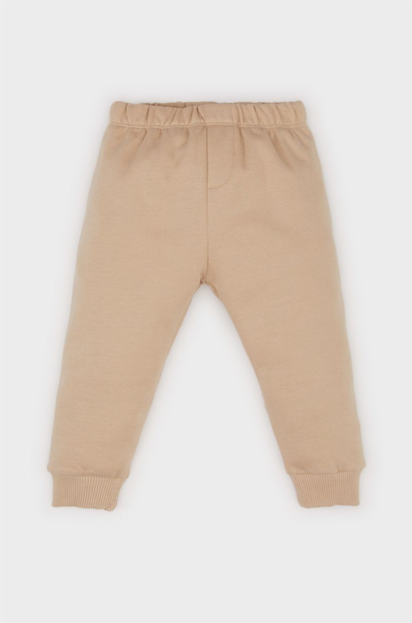 Erkek Bebek Bej Erkek Bebek Beli Lastikli Basic Düz Eşofman Altı