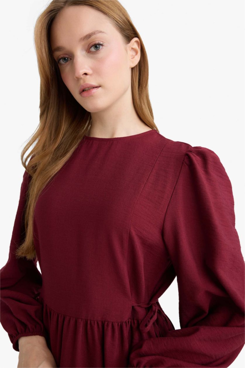 نساء خمري فستان طويل ايروبين ردن طويل قصة عادية بياخة مستديرة