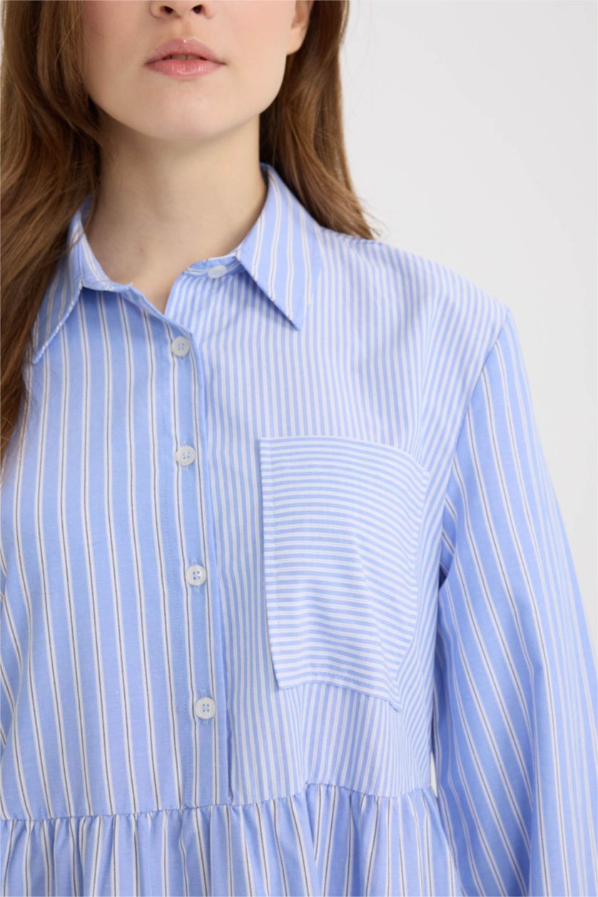 نساء أزرق فاتح فستان طويل محجبات بوبلين ردن طويل قصة مريحة بياخة قميص