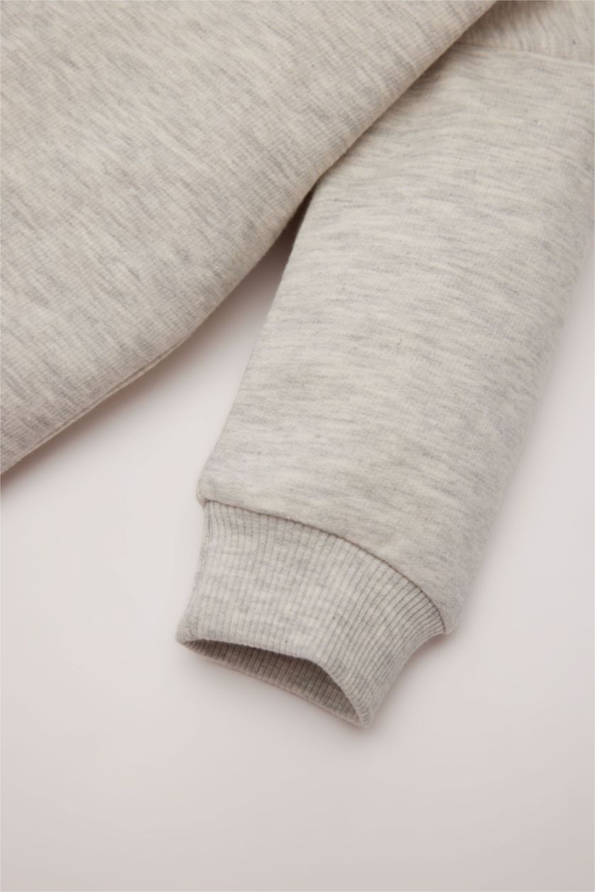 Erkek Bebek Açık Gri Erkek Bebek Bisiklet Yaka İçi Yumuşak Tüylü Basic Düz Sweatshirt