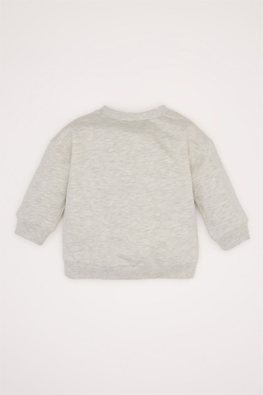 Erkek Bebek Açık Gri Erkek Bebek Bisiklet Yaka İçi Yumuşak Tüylü Basic Düz Sweatshirt