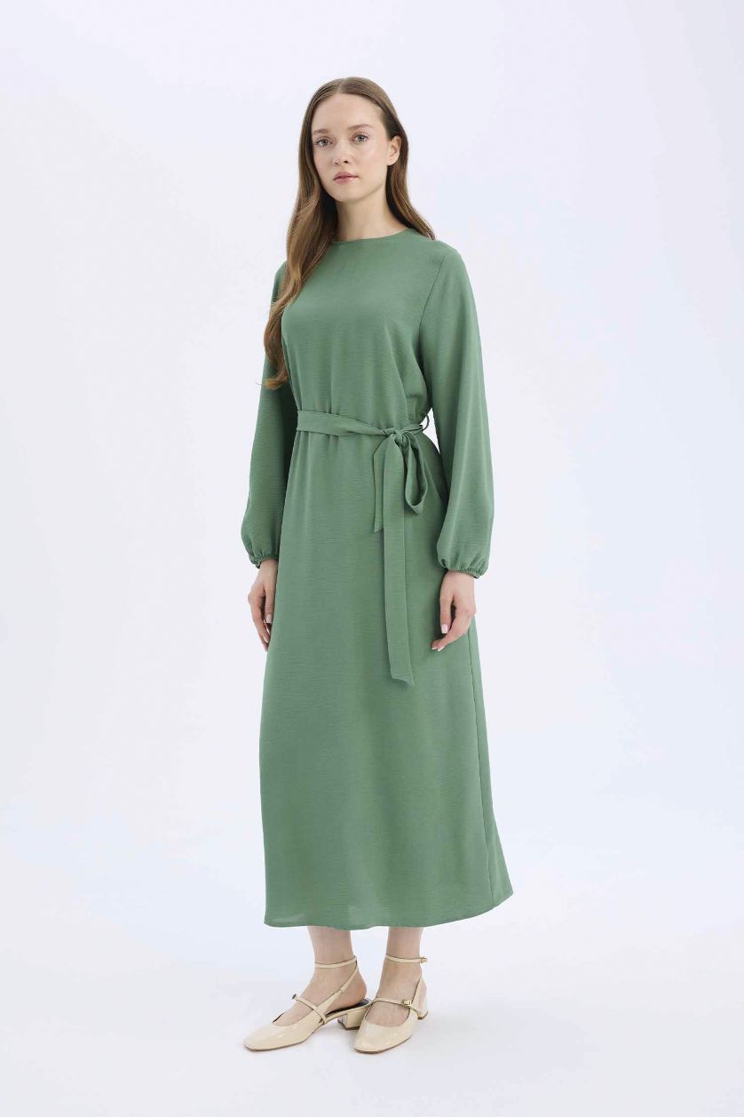 نساء أخضر فستان ميدي ايروبين قصة عادية بياخة مستديرة