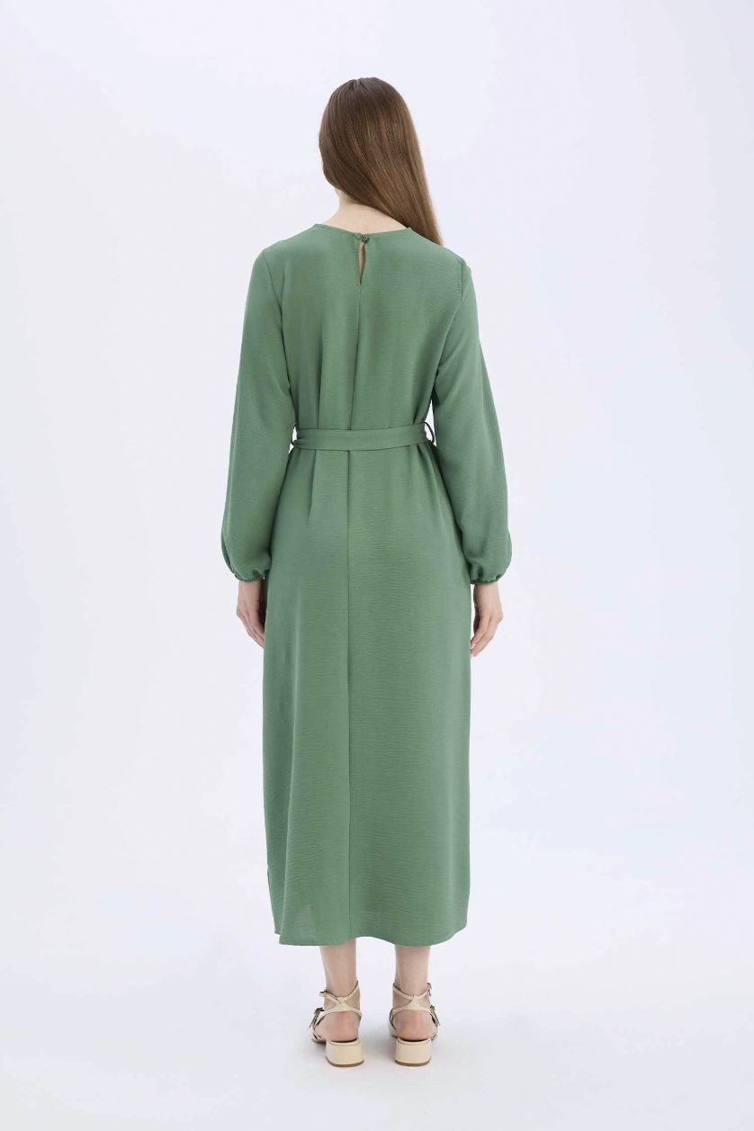 نساء أخضر فستان ميدي ايروبين قصة عادية بياخة مستديرة