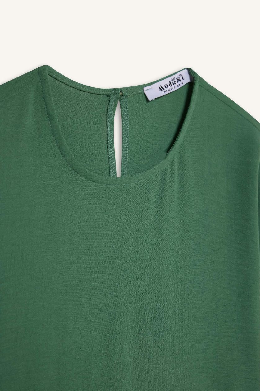 نساء أخضر فستان ميدي ايروبين قصة عادية بياخة مستديرة