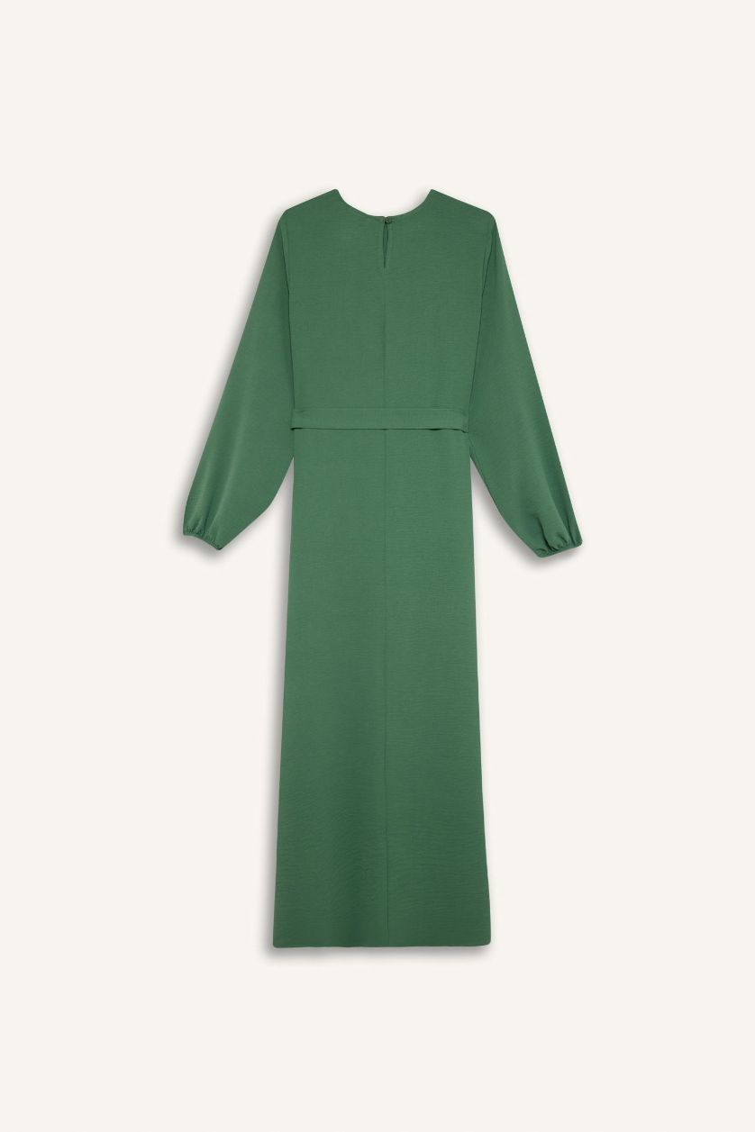 نساء أخضر فستان ميدي ايروبين قصة عادية بياخة مستديرة