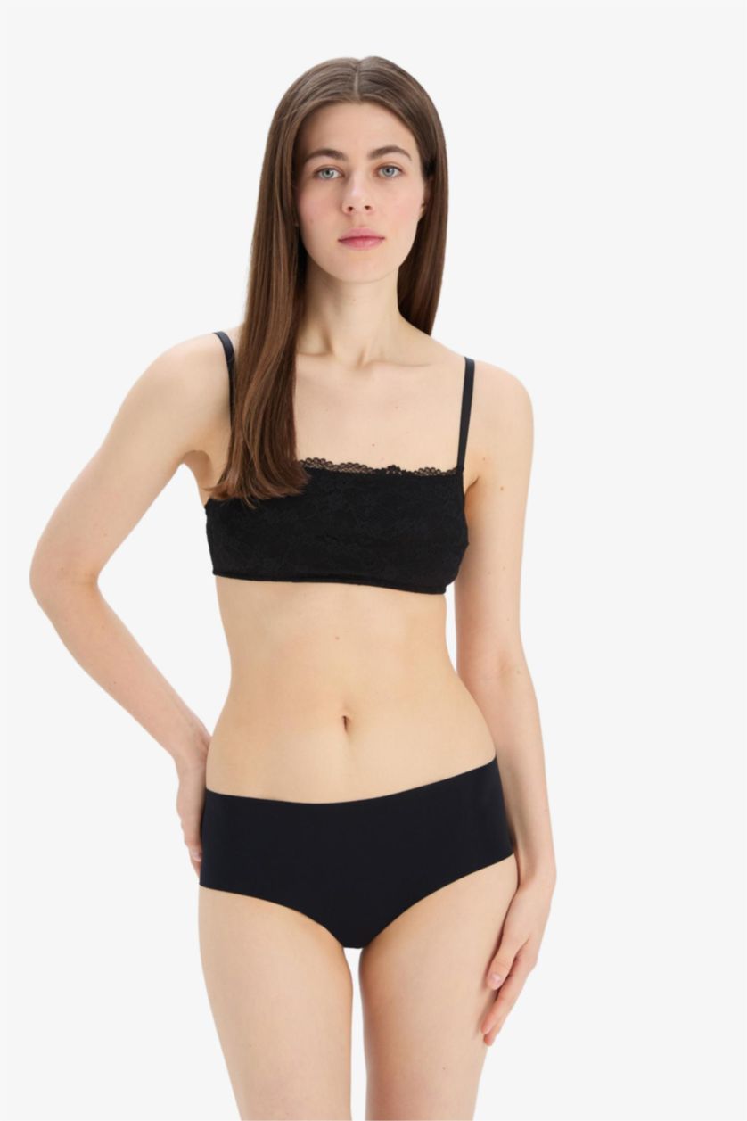 Kadın Siyah Floral Kapsız Dantelli Bra