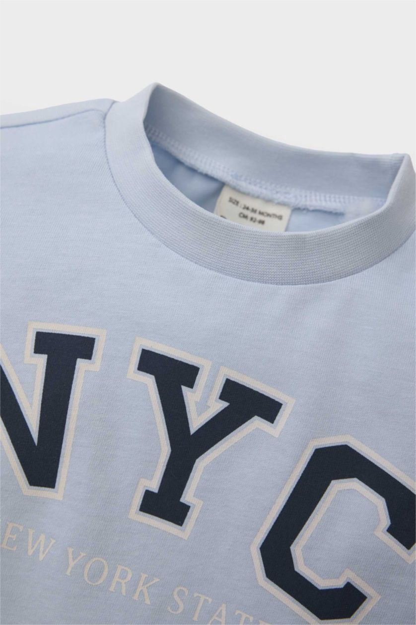 Erkek Bebek Açık Mavi Bisiklet Yaka Baskılı Uzun Kollu Tişört Erkek Bebek