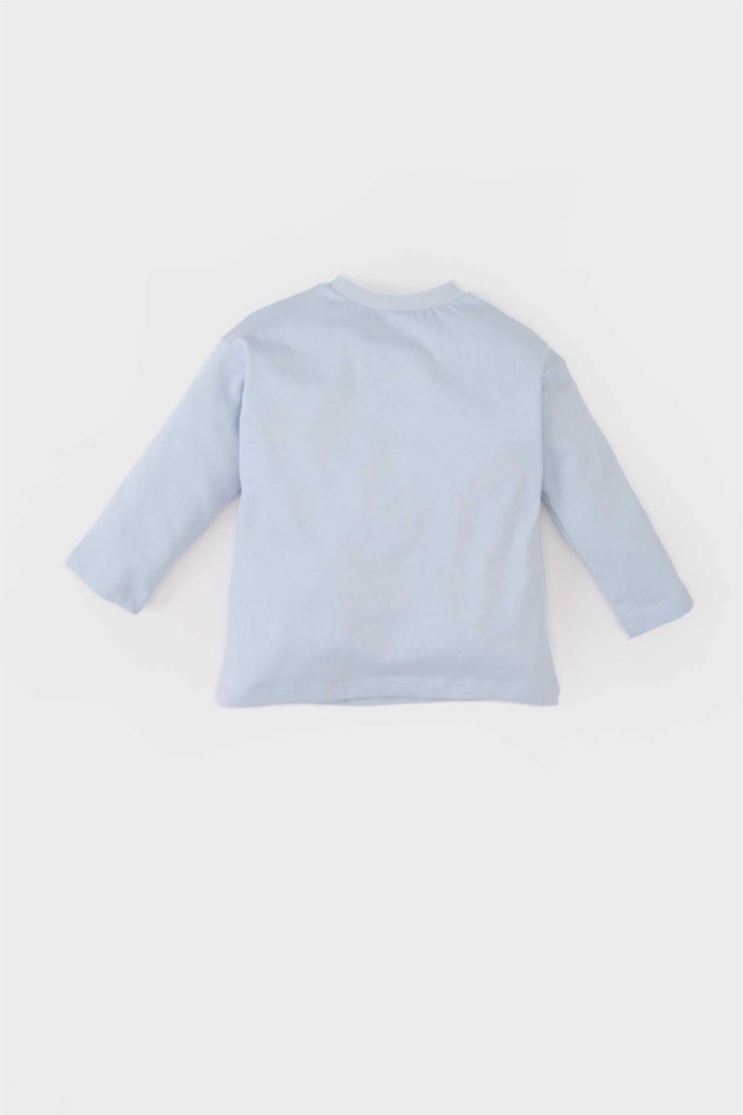 Erkek Bebek Açık Mavi Bisiklet Yaka Baskılı Uzun Kollu Tişört Erkek Bebek
