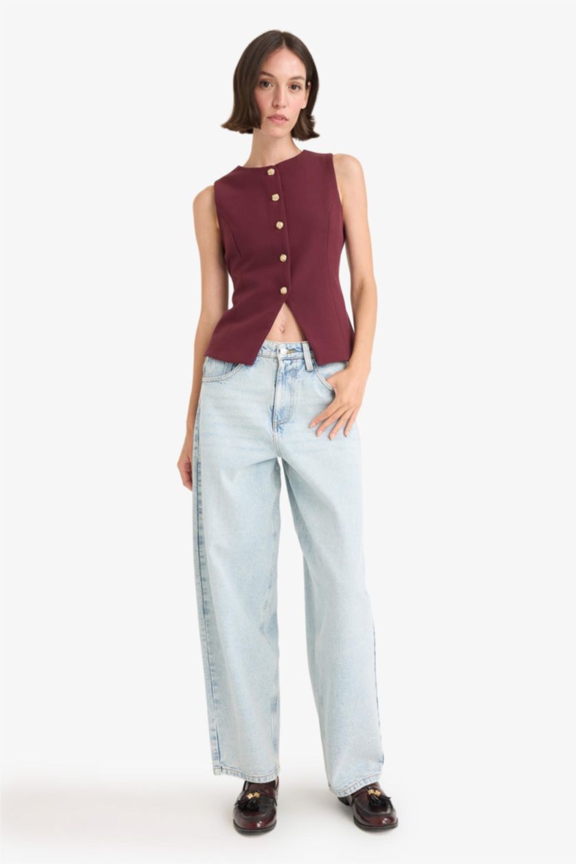 Woman Bordeaux Slim Fit Crew Neck Vest