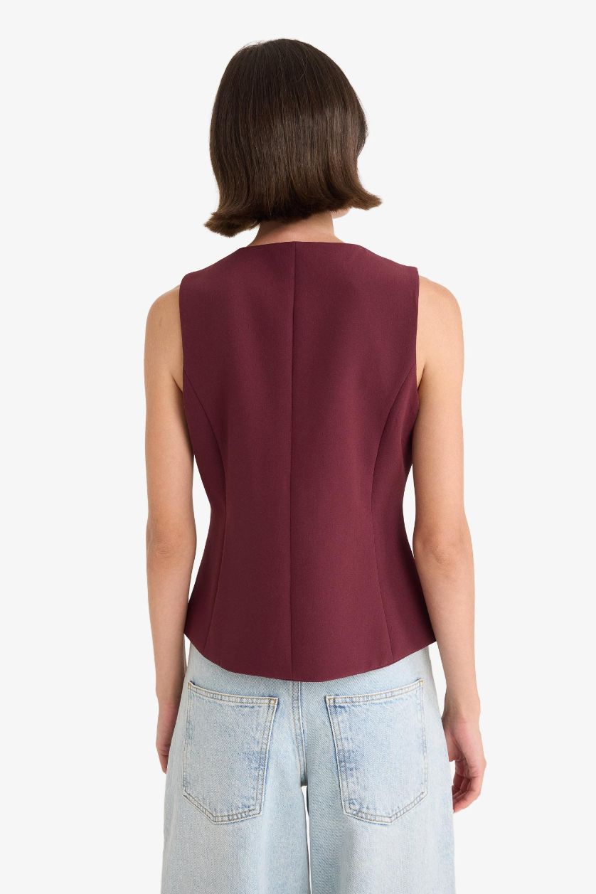 Woman Bordeaux Slim Fit Crew Neck Vest