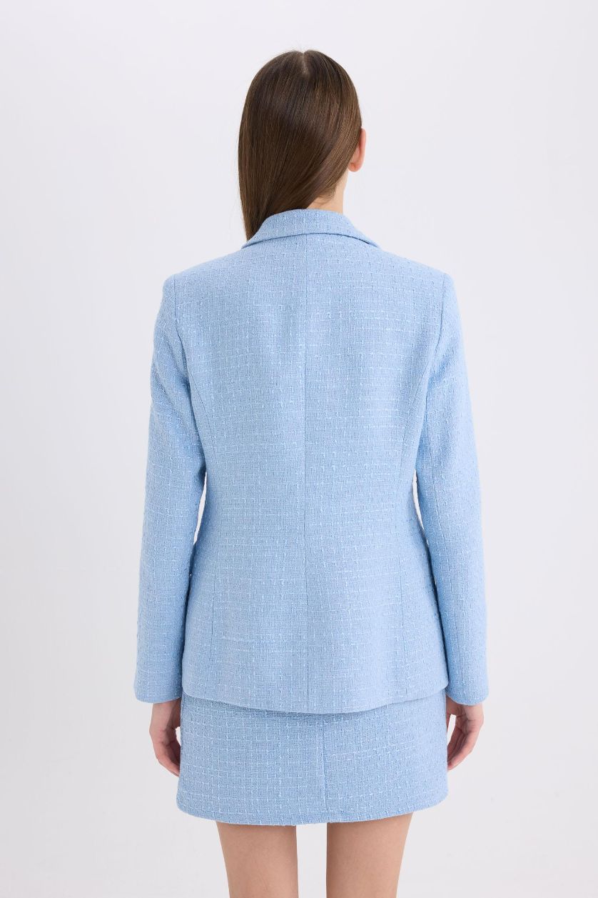 Әйелдерге Ашық Көк Әйелдерге ұзын бұлшықет пішімі Блэйзер