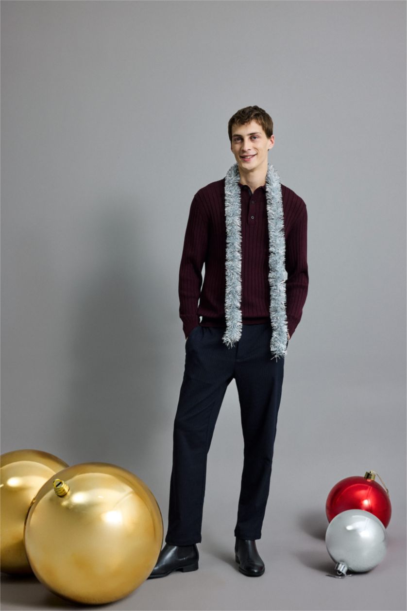 MAN Bordeaux Standard Fit Polo Collar Knitwear Pullover