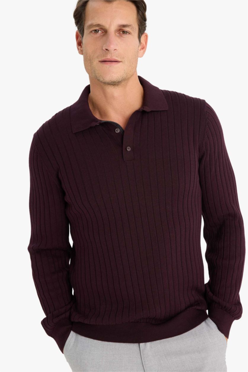 MAN Bordeaux Standard Fit Polo Collar Knitwear Pullover