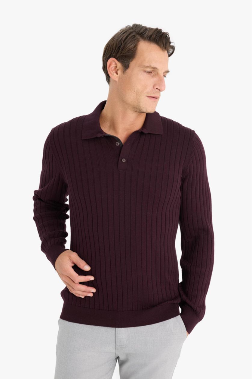 MAN Bordeaux Standard Fit Polo Collar Knitwear Pullover