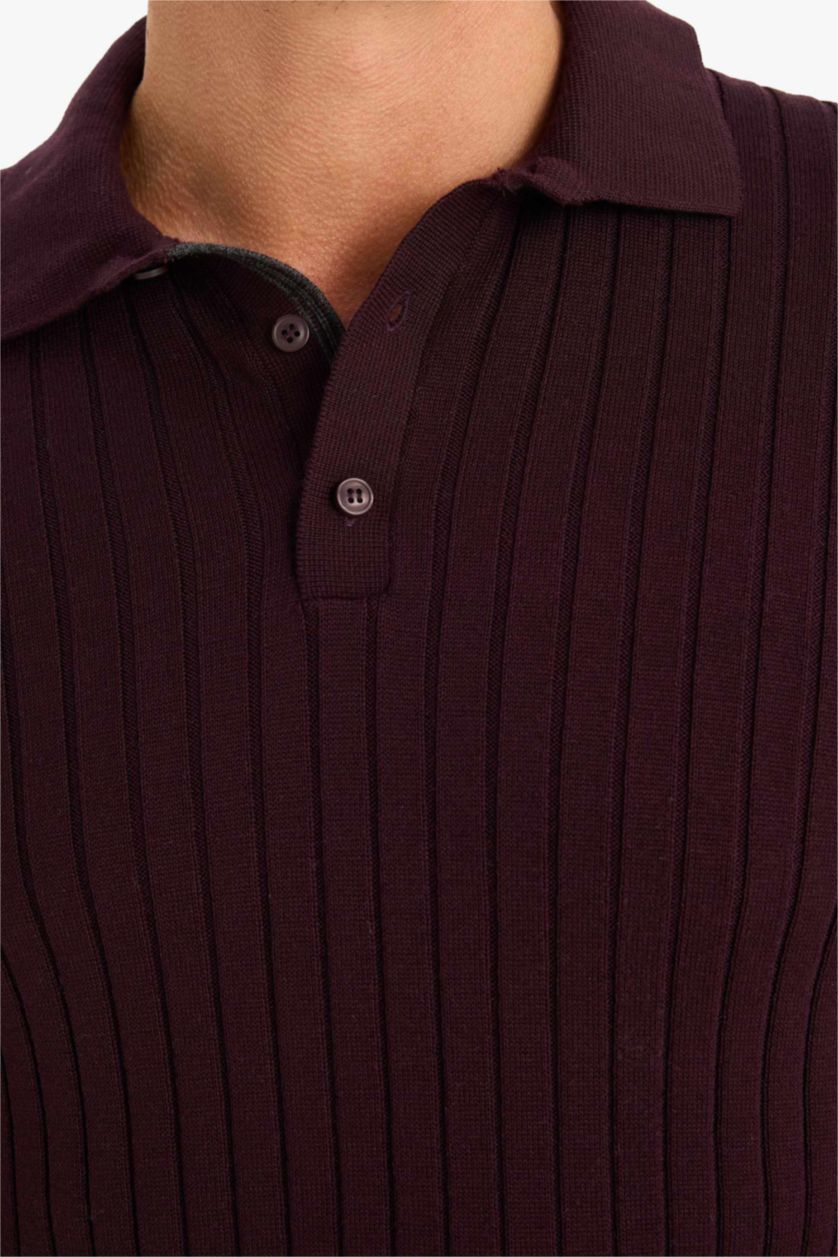 MAN Bordeaux Standard Fit Polo Collar Knitwear Pullover