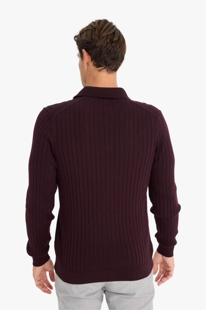 MAN Bordeaux Standard Fit Polo Collar Knitwear Pullover