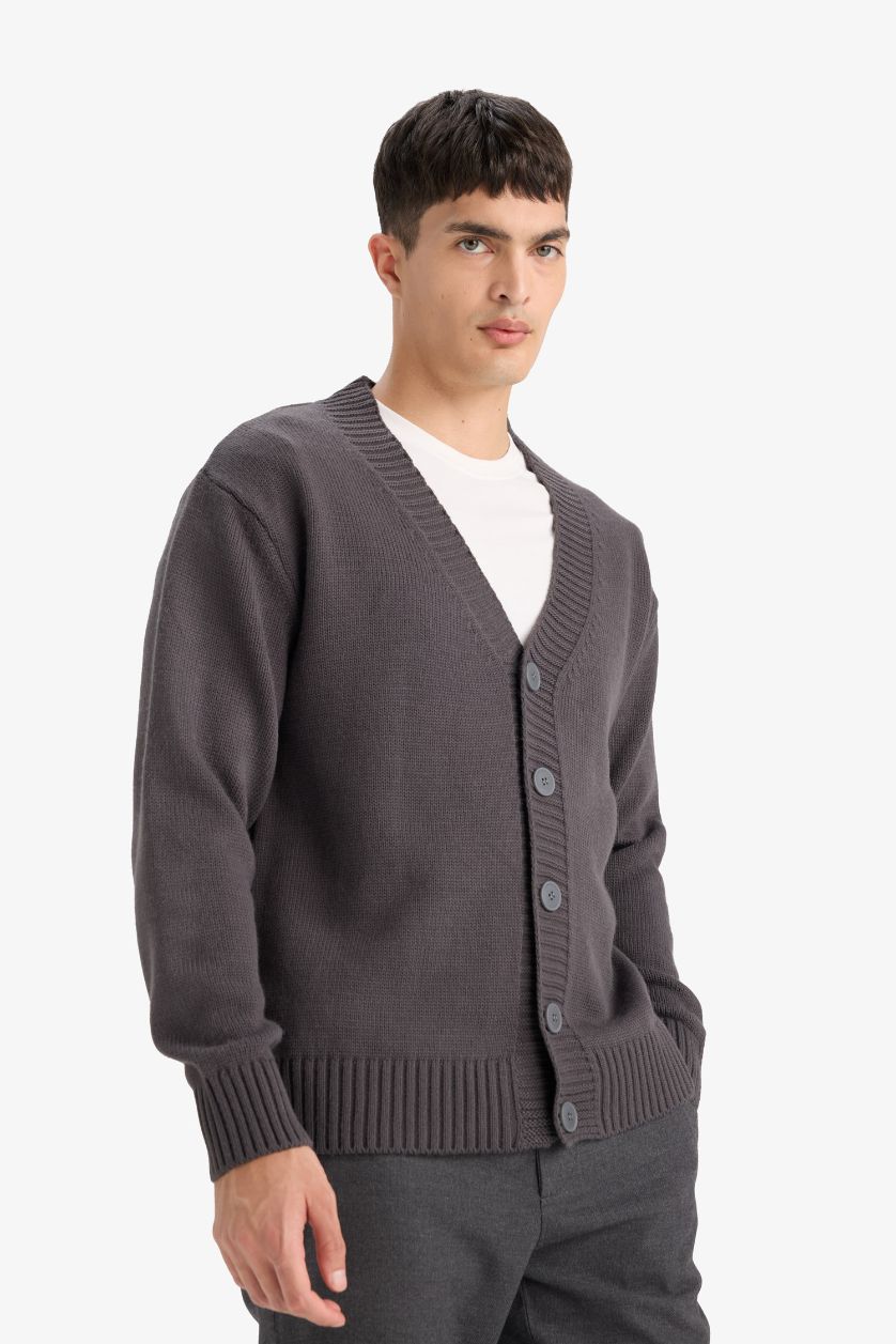 MAN Grey Relax Fit V-Neck Knit Cardigan