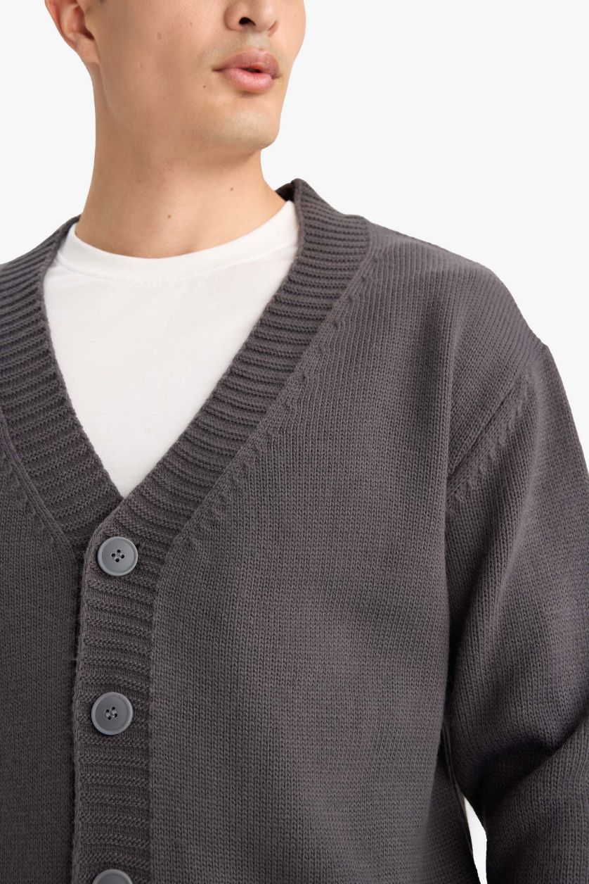 MAN Grey Relax Fit V-Neck Knit Cardigan
