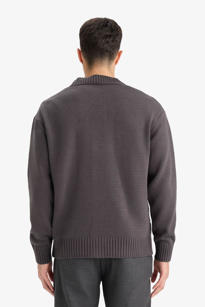 MAN Grey Relax Fit V-Neck Knit Cardigan