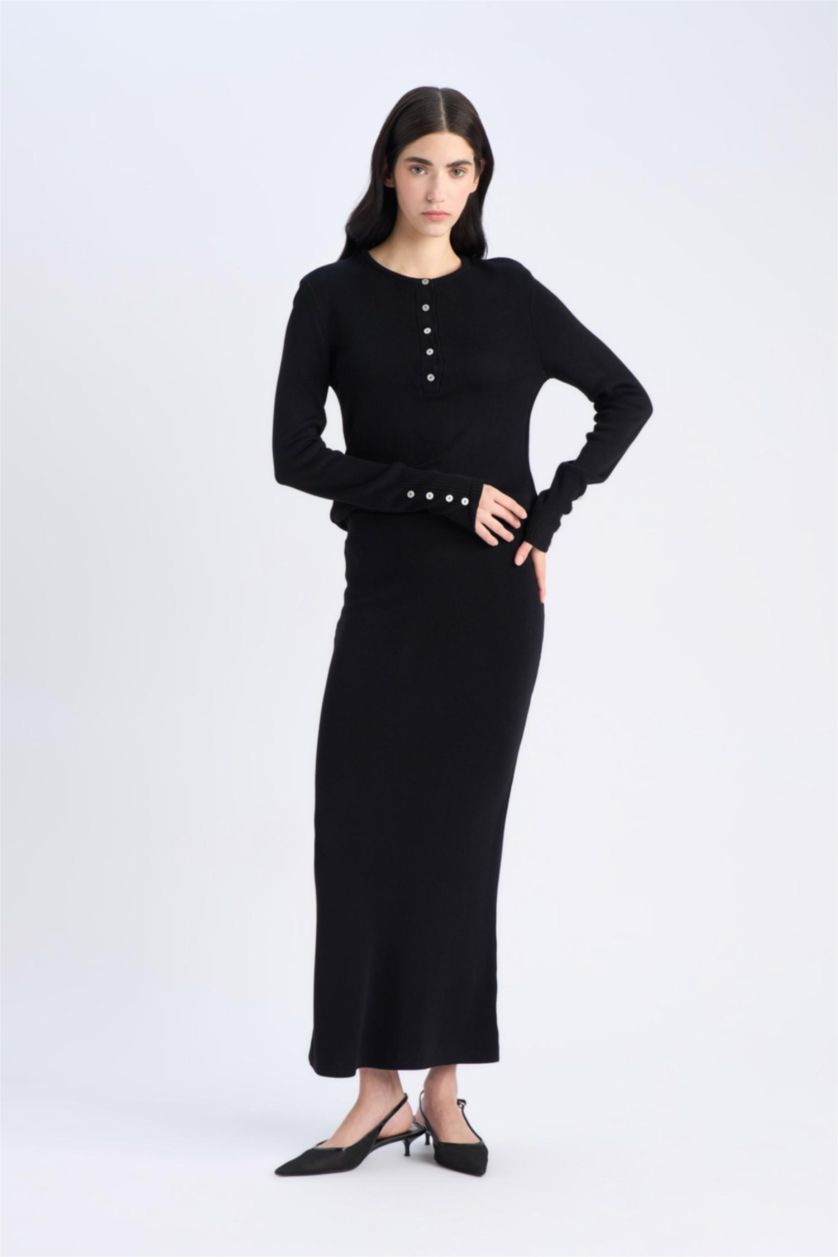 WOMAN Black Regular Fit Polo Collar Basic Knitwear Pullover