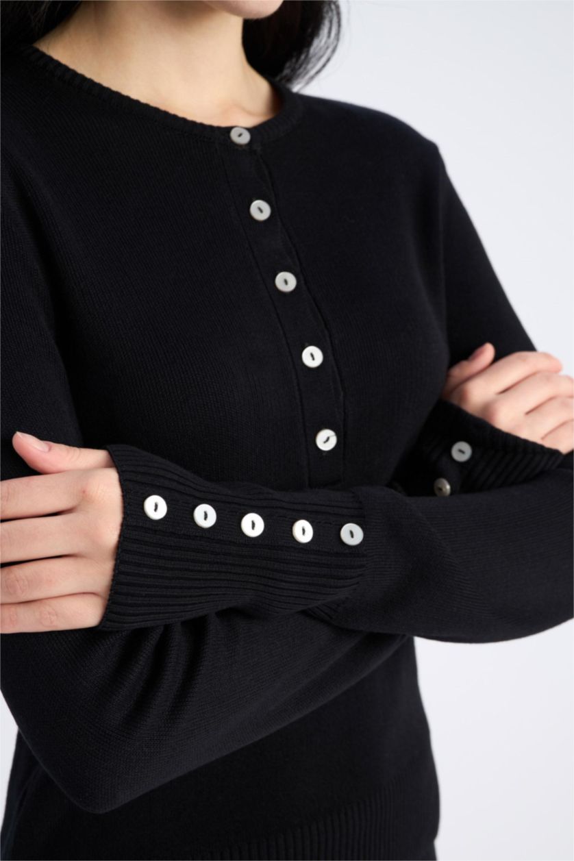 WOMAN Black Regular Fit Polo Collar Basic Knitwear Pullover
