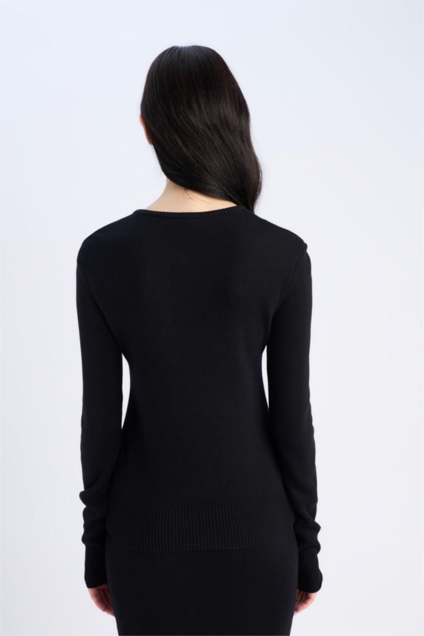 WOMAN Black Regular Fit Polo Collar Basic Knitwear Pullover