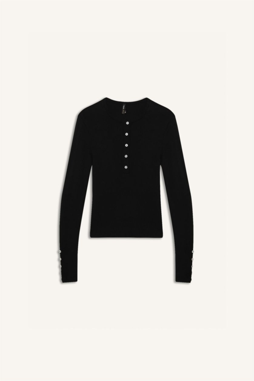 WOMAN Black Regular Fit Polo Collar Basic Knitwear Pullover