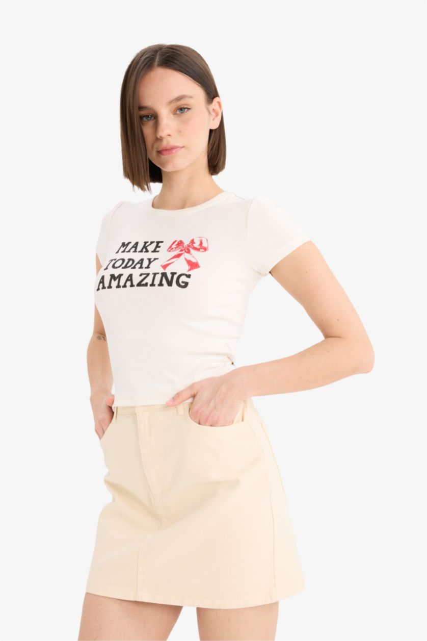 Kadın Açık Taş %100 Pamuk Normal Bel Gabardin Mini Etek