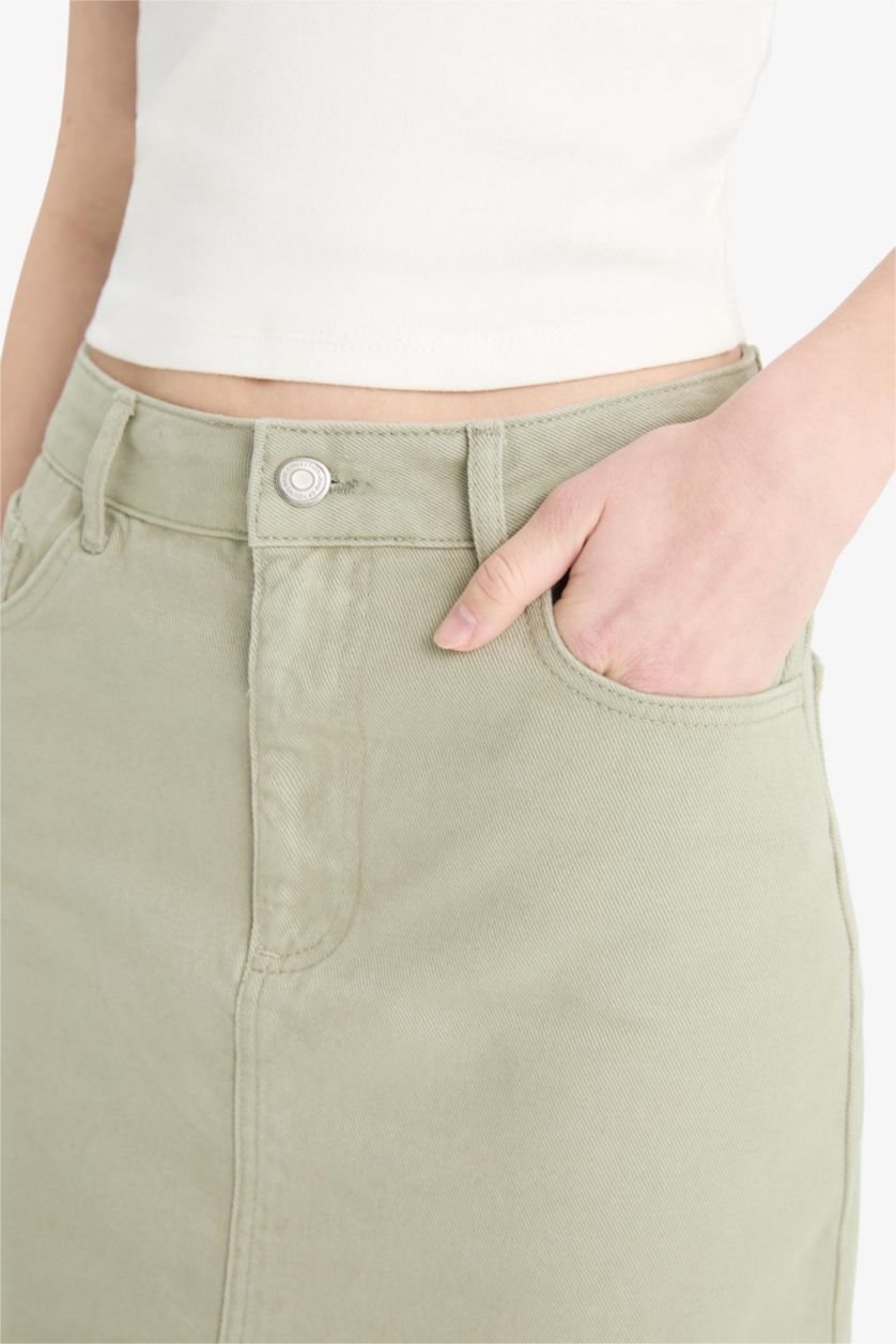 Kadın Yeşil Normal Bel Gabardin Mini Etek