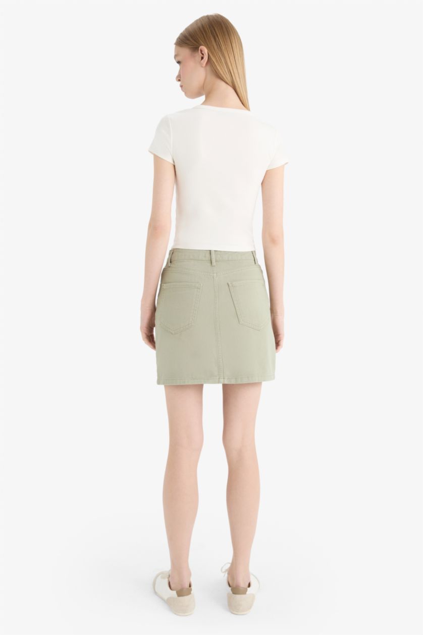 Kadın Yeşil Normal Bel Gabardin Mini Etek