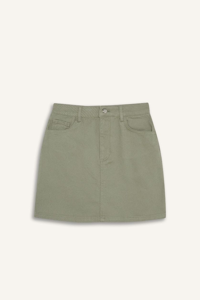 Kadın Yeşil Normal Bel Gabardin Mini Etek