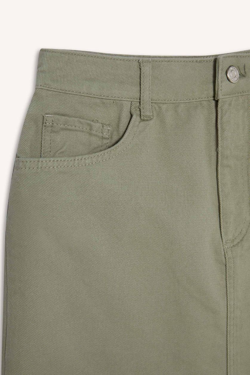 Kadın Yeşil Normal Bel Gabardin Mini Etek