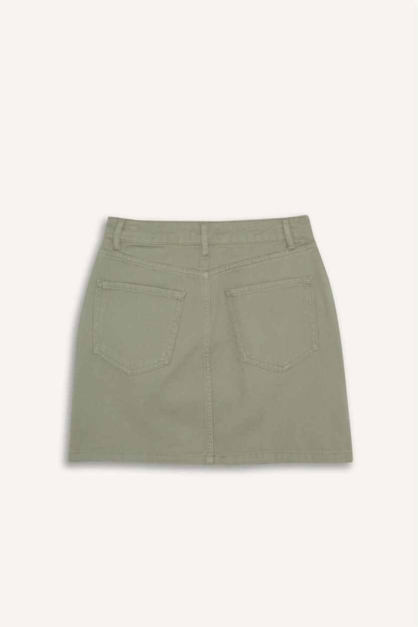 Kadın Yeşil Normal Bel Gabardin Mini Etek